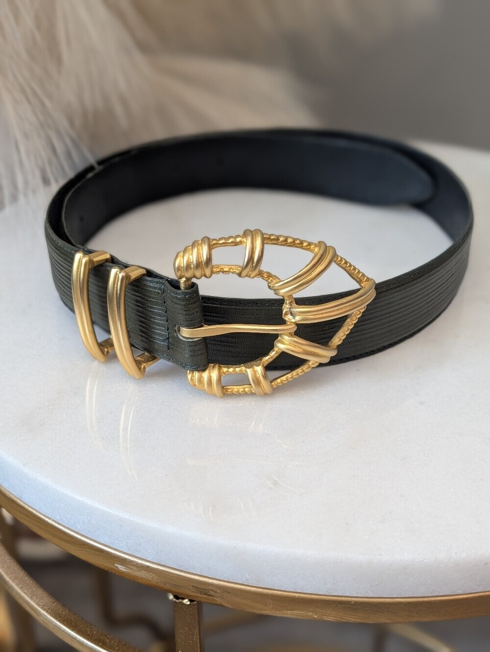 Carlisle X Karn Calan Black Leather Belt with Gold Decorative Buckle